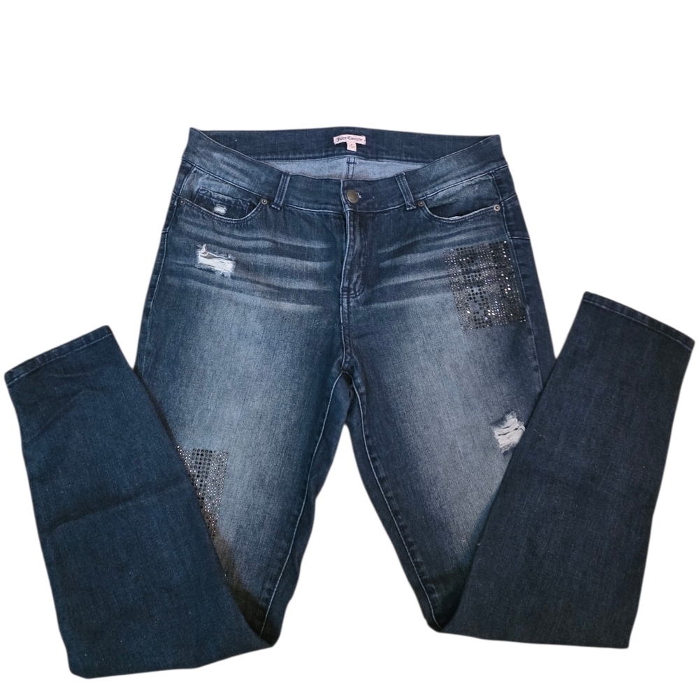 Juicy Couture Distressed Blue Tapered Leg Jeans with Bling Detail- Size 8